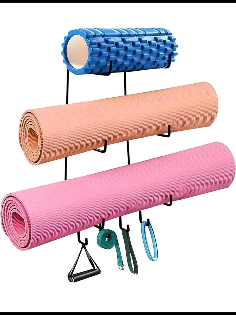 Universal Wall Yoga Mat & Foam Roller Rack - Black
